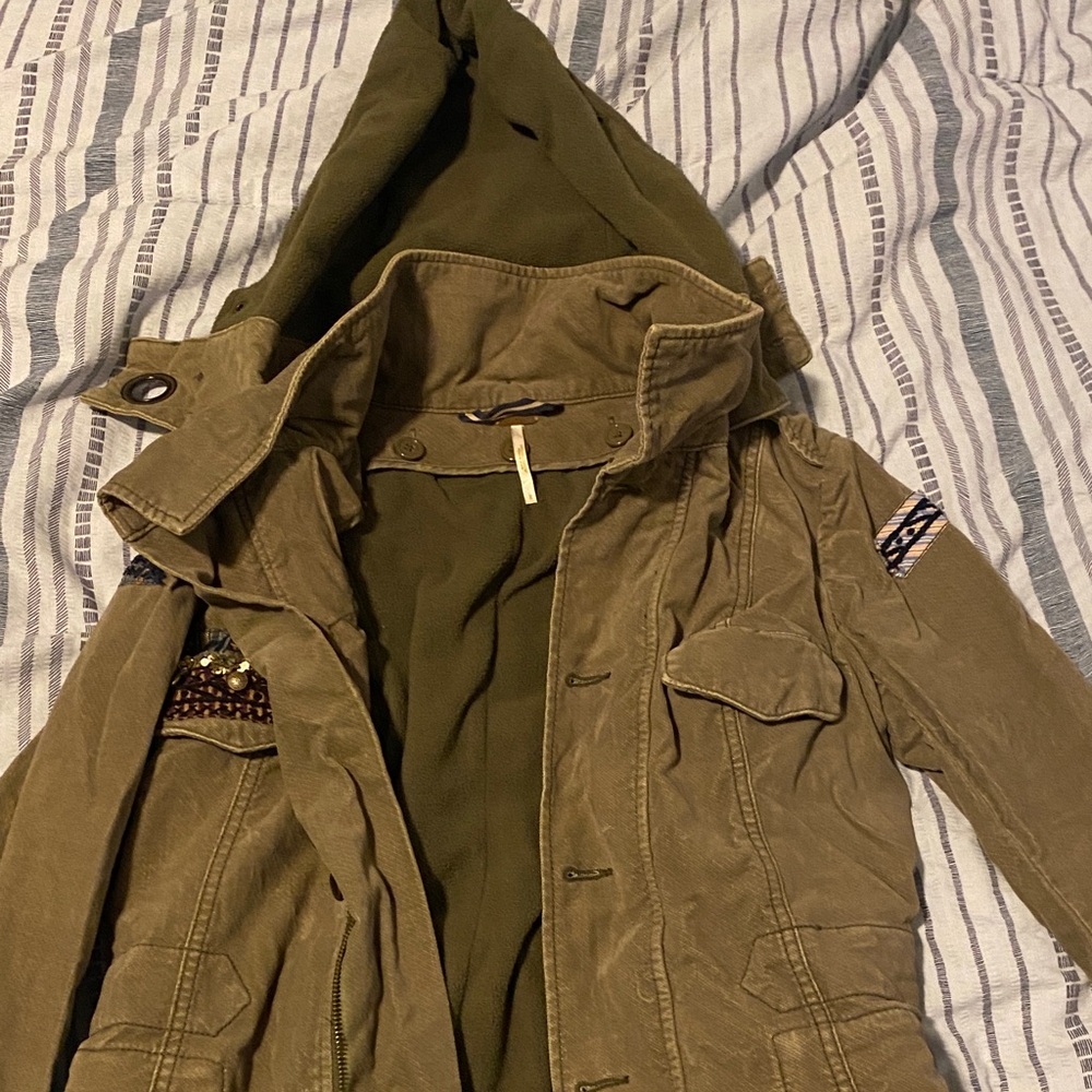 Free People Khaki Hooded Field Jacket
